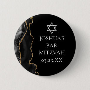 Chic Black Gold Agate Bar Mitzvah Party 6 Cm Round Badge