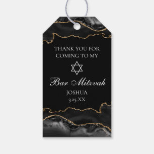 Chic Black Gold Agate Bar Mitzvah Party Gift Tags
