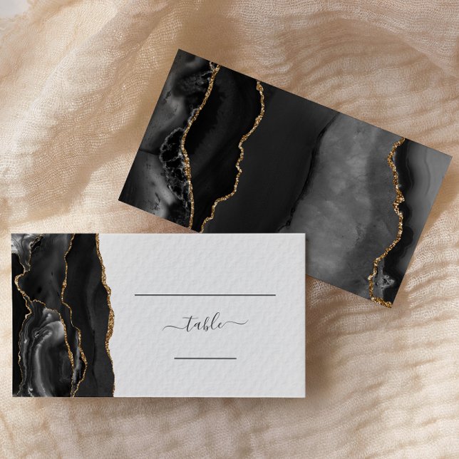 Chic Black Gold Agate Wedding Escort Place Card (Creator Uploaded)