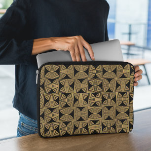 Chic Black & Gold Arch Line Pattern Laptop Sleeve