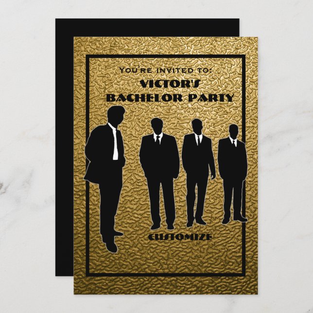 Chic Black & Gold Bachelor Party Invitation (Front/Back)
