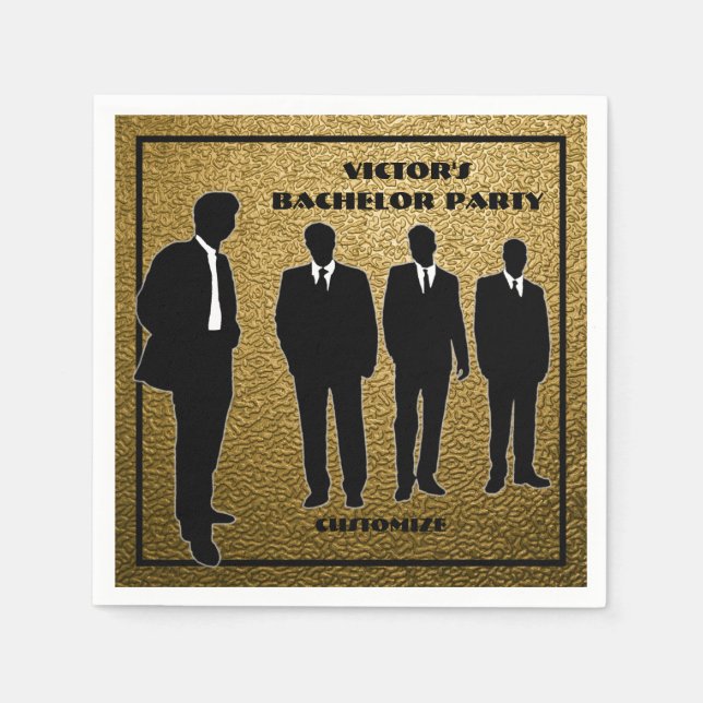 Chic Black & Gold Bachelor Party Napkin (Front)