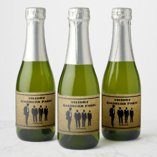Chic Black & Gold Bachelor Party Sparkling Wine Label