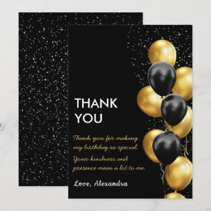 Chic Black Gold Balloon Thank You Card