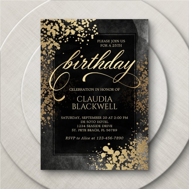 Chic Black Gold Birthday Invitation (Creator Uploaded)