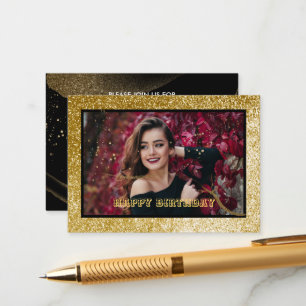 Chic Black & Gold Birthday Party Enclosure Card