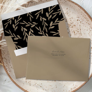 Chic Black & Gold Botanical Return Address  Envelope