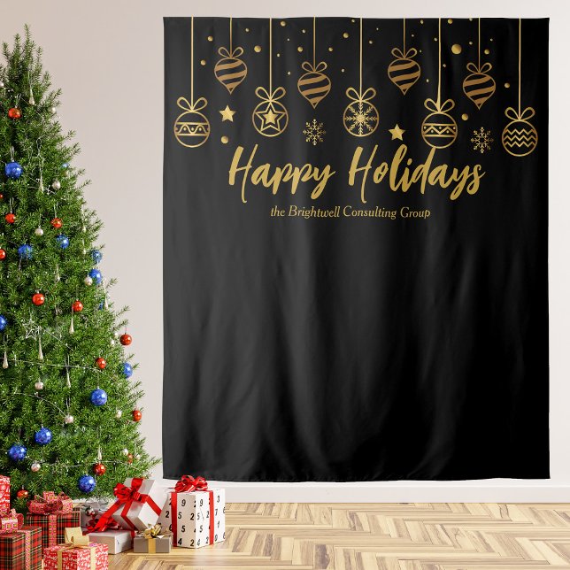 Chic Black Gold Business Holiday Party Backdrop Tapestry (Creator Uploaded)