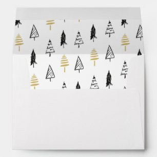 Chic Black & Gold Christmas Tree Pattern Envelope