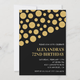 Chic Black Gold Confetti 72nd birthday Invitation