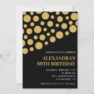 Chic Black Gold Confetti 89th birthday Invitation