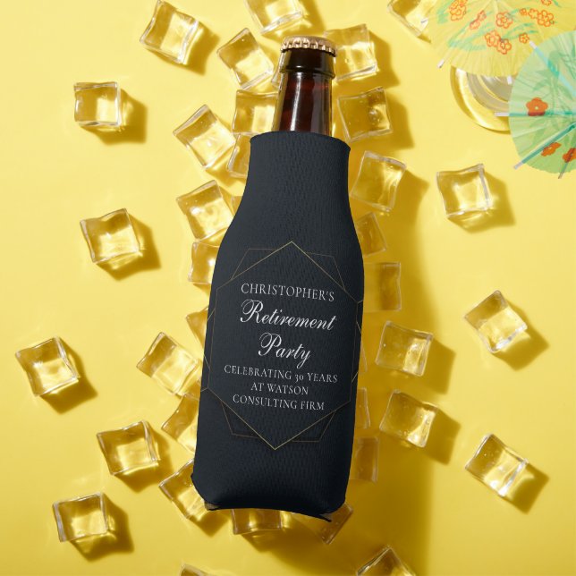Chic Black Gold Custom Retirement Party Bottle Cooler (In Situ Summer)