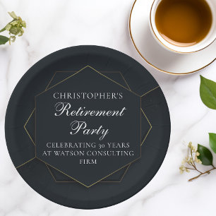 Chic Black Gold Custom Retirement Party Paper Plate