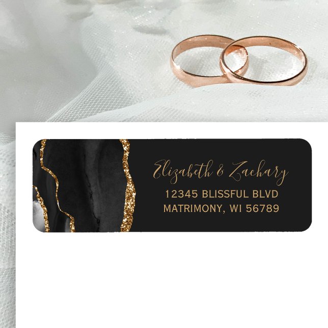 Chic Black Gold Dark Wedding Return Address (Creator Uploaded)