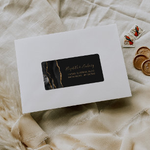 Chic Black Gold Dark Wedding RSVP Self-Address Label