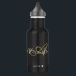 Chic Black Gold Elegant Monogram Script Name  Stai 532 Ml Water Bottle<br><div class="desc">Personalise your beautiful Chic Black and Gold Elegant Monogram with Script Name and Initial water bottle; never lose it again! If you need help,  please let us know at belytaliarecipes@gmail.com,  and we will gladly assist you.© Belytalia 2022</div>