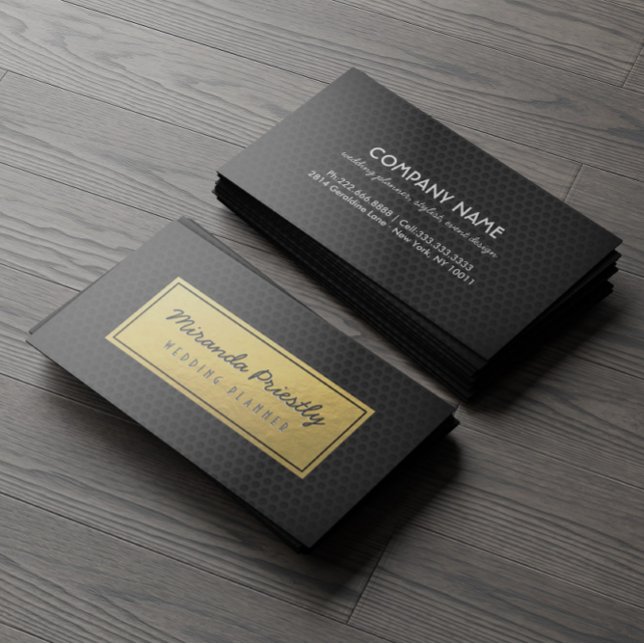 Chic Black & Gold Faux Gold Foil Dark Metal Grids Business Card (Creator Uploaded)