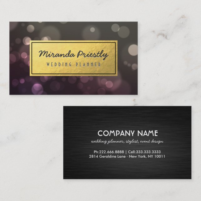 Chic Black & Gold Faux Gold Foil Glitter Bokeh Business Card (Front/Back)