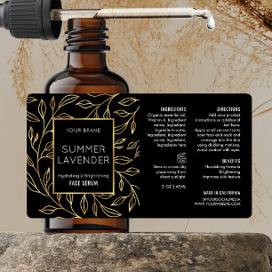 Chic Black & Gold Floral 2 OZ Dropper Bottle Label