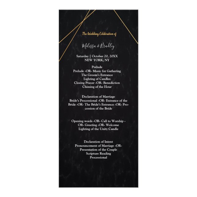 Chic Black & Gold Geometric frame ceremony Program Rack Card (Front)
