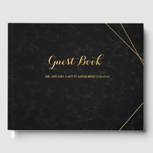 Chic Black & Gold Geometric frame guest Book