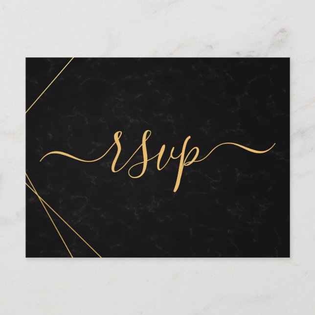 Chic Black & Gold Geometric frame rsvp Invitation Postcard (Front)