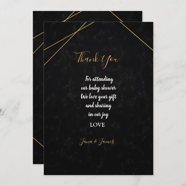 Chic Black & Gold Geometric frame thank you Invitation (Front/Back)