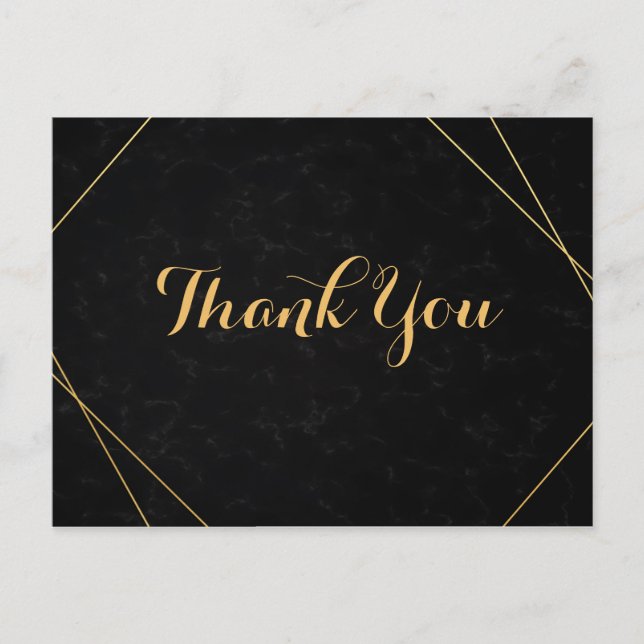Chic Black & Gold Geometric frame Thank you Postcard (Front)