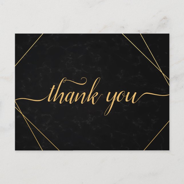 Chic Black & Gold Geometric frame Thank you Postcard (Front)