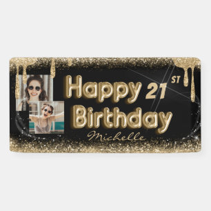 Chic Black & Gold Glitter Any Birthday Banner