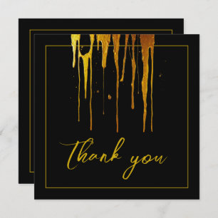 Chic Black & Gold Glitter Drips Sweet 16 Birthday Thank You Card