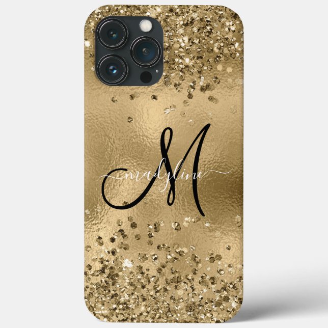 Chic Black Gold Glitters Monogram Name  Case-Mate iPhone Case (Back)
