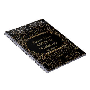 Chic Black Gold Great Gatsby 20s Wedding Planner Notebook