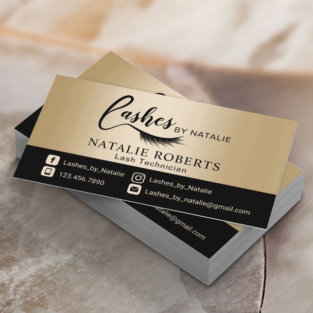 Chic Black & Gold Lashes Salon Eyelash Extensions Business Card (Creator Uploaded)