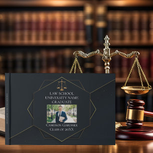 Chic Black Gold Law School Photo Graduation Party Guest Book
