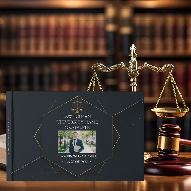 Chic Black Gold Law School Photo Graduation Party Guest Book (Creator Uploaded)