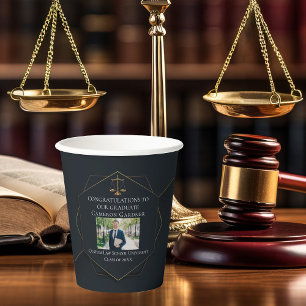 Chic Black Gold Law School Photo Graduation Party Paper Cups
