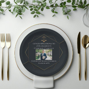 Chic Black Gold Law School Photo Graduation Party Paper Plate