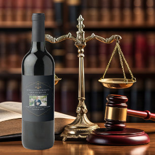 Chic Black Gold Law School Photo Graduation Party Wine Label