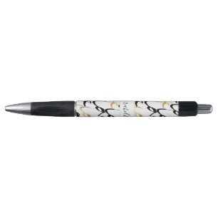 Chic Black & Gold LOVE Pattern Monogram Pen