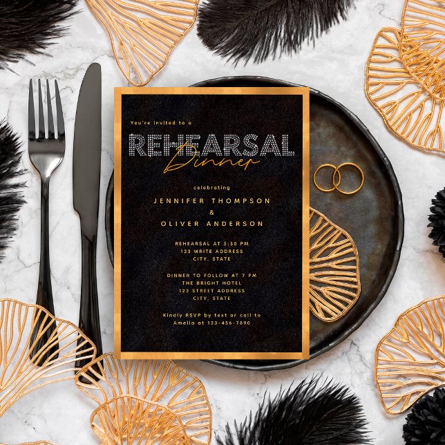 Chic Black Gold Luxurious Wedding Rehearsal Dinner Invitation (Creator Uploaded)