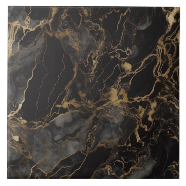 Chic Black Gold Marble Ceramic Tile (Front)