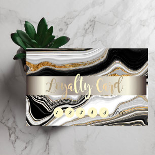 Chic Black Gold Marble Stone Stripe Loyalty Card