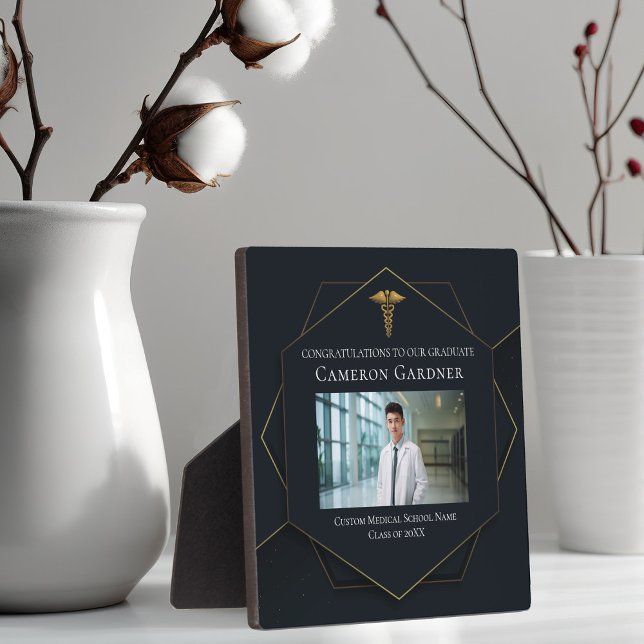 Chic Black Gold Medical School Graduation Photo Plaque (Creator Uploaded)