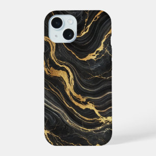 Chic Black & Gold Metallic Marble Look Glamour iPhone 15 Case