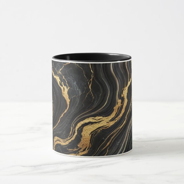 Chic Black & Gold Metallic Marble Look Glamour Mug (Center)