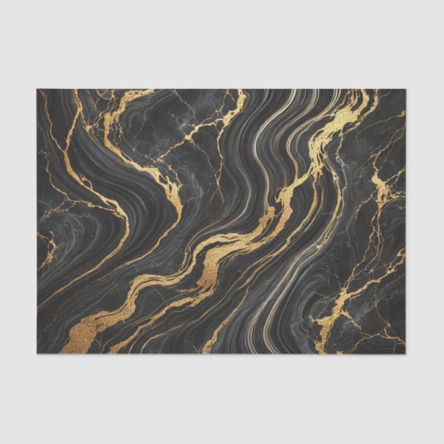 Chic Black & Gold Metallic Marble Look Glamour Tissue Paper (Front)