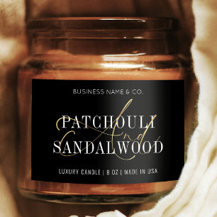Chic Black & Gold Modern Candle Jar Product Label