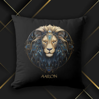Chic Black Gold Modern Cosmic Lion Star Sign Leo Cushion
