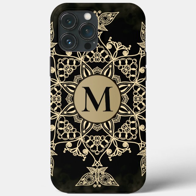 Chic black gold monogram mandala girly Case-Mate iPhone case (Back)